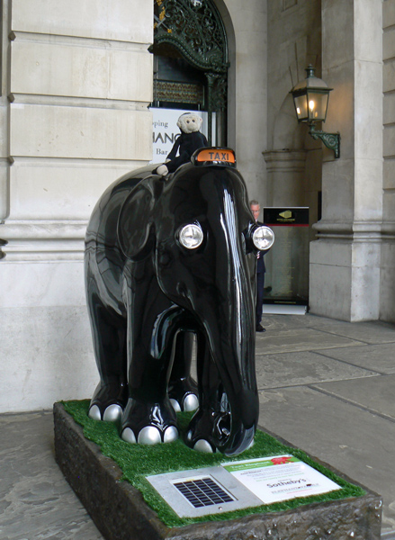 Mooch monkey at the London Elephant Parade - 068 Taxi Elephant.