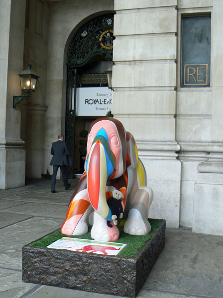 Mooch monkey at the London Elephant Parade - 173 The Paul Smith Elephant.