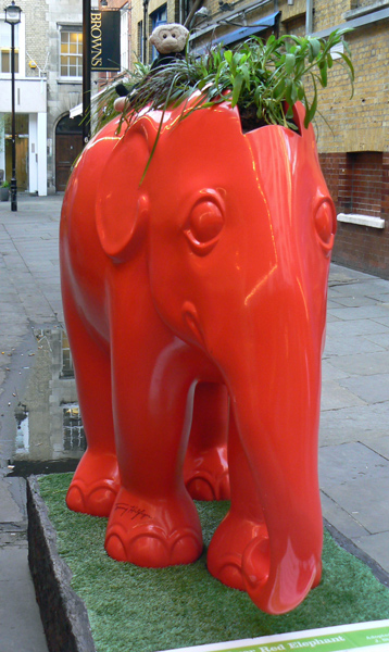 Mooch monkey at the London Elephant Parade - 247 Tommy Hilfiger Red Elephant