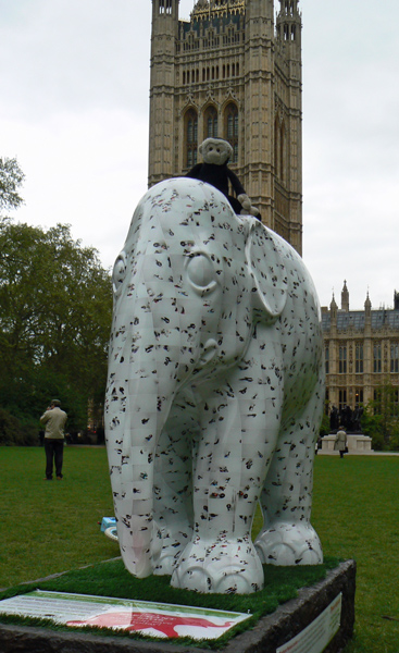 Mooch monkey at the London Elephant Parade - 250 The Haecceity Elephant.