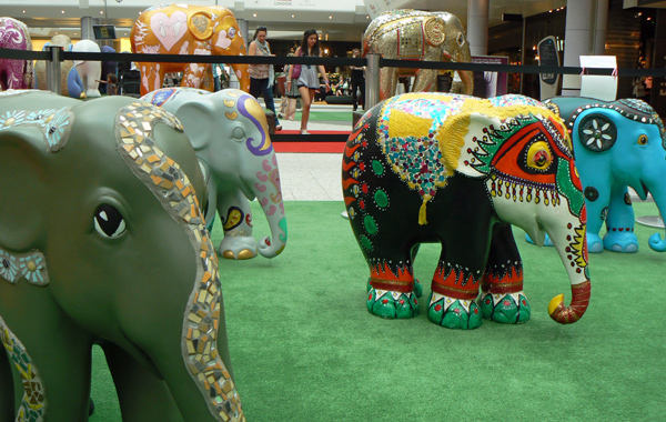 London Elephant Parade - Mooch monkey with the mini-elephants at Westfield