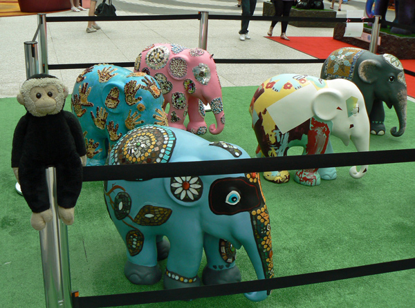 London Elephant Parade - Mooch monkey with the mini-elephants at Westfield