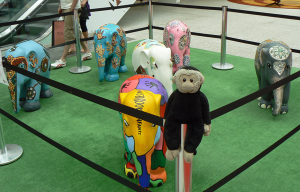 London Elephant Parade - Mooch monkey with the mini-elephants at Westfield