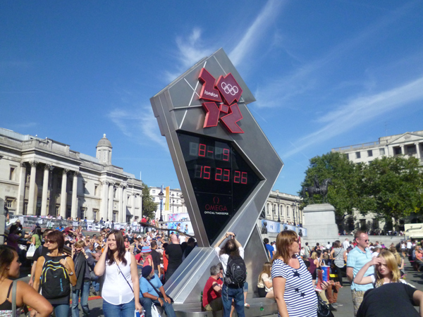 The Olympic and Paralympic Clock in Trafalgar Square during London 2012.