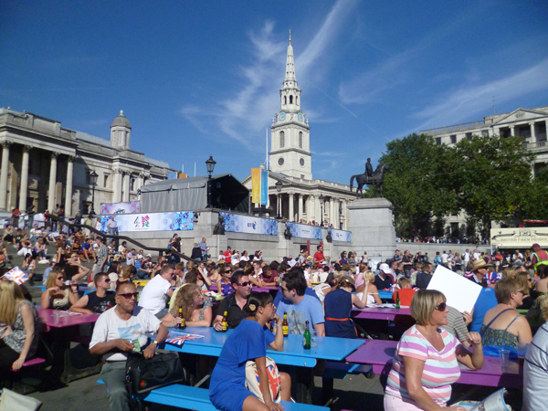 Crowds in Trafalgar Square during London 2012.