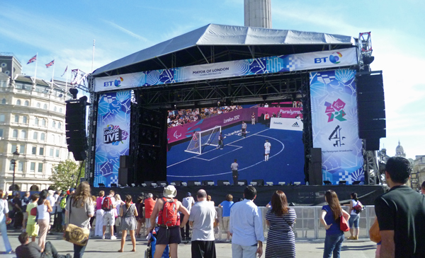 TV screen in Trafalgar Square during London 2012.