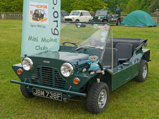 Mooch monkey on a Moke at the Mini London to Brighton car rally 2013