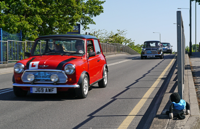 Mooch monkey watches the Mini London to Brighton car rally 2013