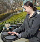 Mooch monkey with Annie in the Sound Garden at the Horniman Museum