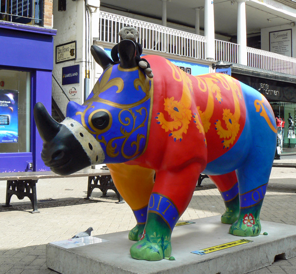 Mooch monkey on a rhino in Chester.