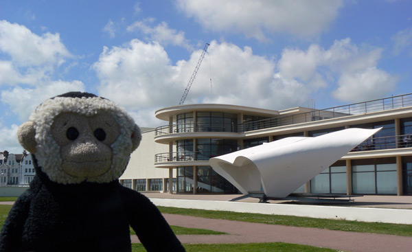 Mooch in front of the De La Marr Pavilion