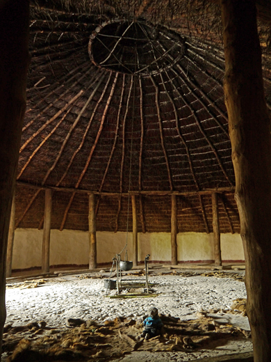 Mooch monkey at Butser Ancient Farm - inside an Iron Age building