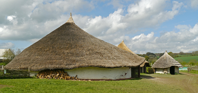 Mooch monkey at Butser Ancient Farm - a large Iron Age building