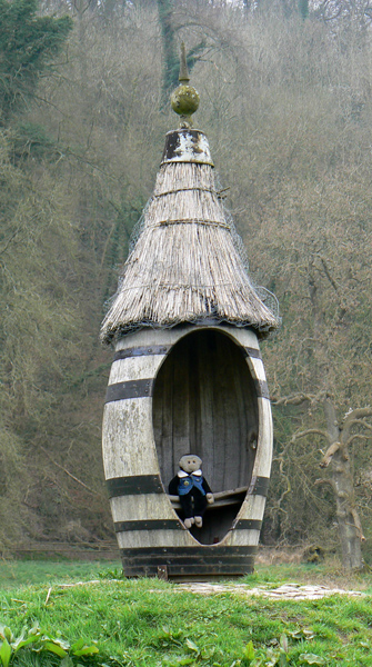 Mooch monkey in the Wine Pipe seat at Gilbert White's House.