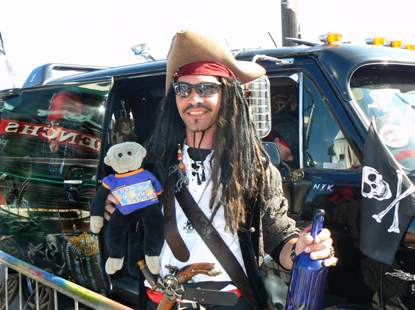 Mooch monkey with a pirate at Hastings