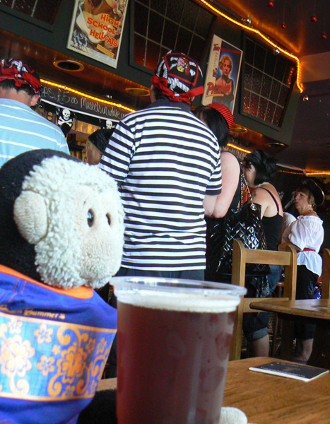 Mooch monkey with pirates in a pub at Hastings.