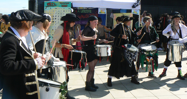 Pirates drumming in Hastings.