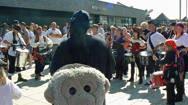 Pirates drumming in Hastings.