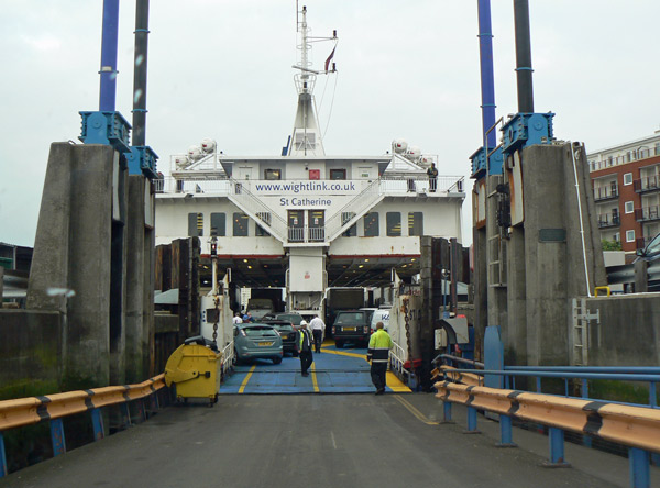 The view when driving onto the vehicle ferry.
