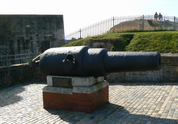 Monty Mooch monkey sits on one of the large guns at Southsea Castle.