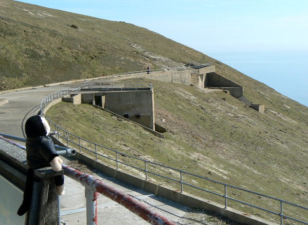 Monty Mooch monkey at the New Battery rocket test site, Isle of Wight.