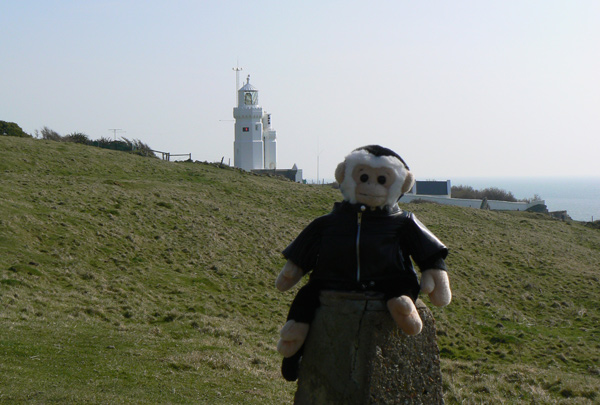 Monty Mooch monkey and the St Catherine's Point lighthouse, Isle of Wight.