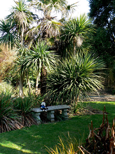 Mooch monkey on a seat at the Ventnor Botanic Gardens, Isle of Wight.