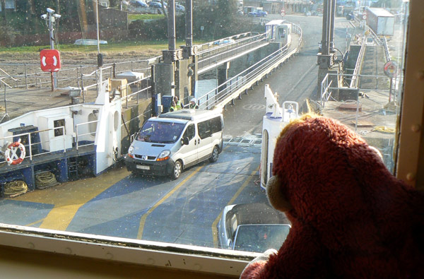Big Mama Schweetheart watches vehicles boarding the Isle of Wight ferry.