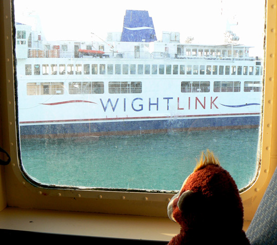 Big Mama Schweetheart watches an Isle of Wight ferry.
