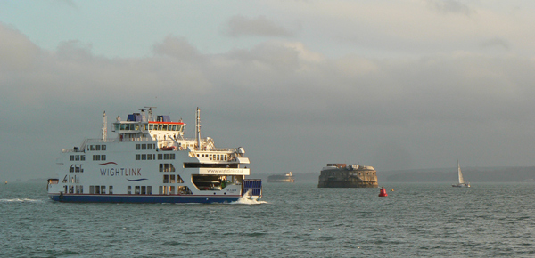 A vehicle ferry leaves Portsmouth.