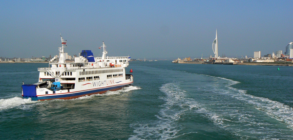 A ferry arrives at Portsmouth from the Isle of Wight.