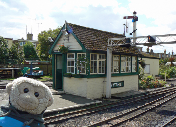 Mooch monkey at the Hythe signal box on the Romney Hythe & Dymchurch Railway.