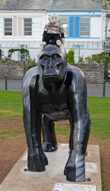 Mooch monkey sits on Hope a Great Gorilla