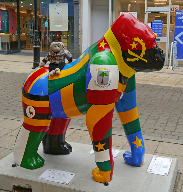 Mooch monkey sits on the Great Gorilla called Flagged in Paignton
