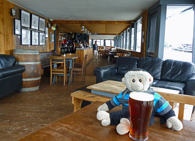 Mooch monkey at Grain Barge, Bristol - with beer