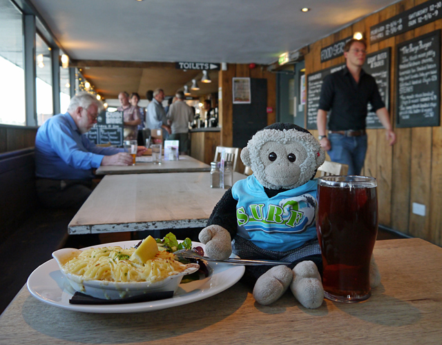 Mooch monkey at Grain Barge, Bristol - with beer and fish pie