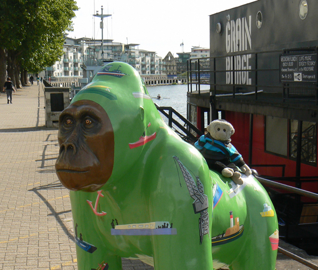 Mooch monkey at Grain Barge, Bristol - sitting on a gorilla