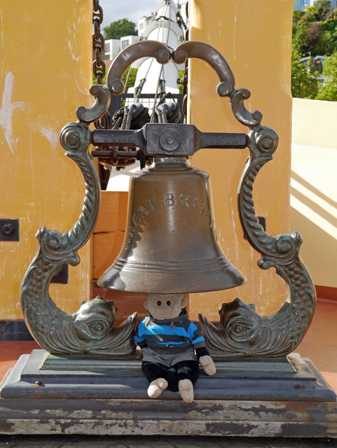 Mooch monkey at ss Great Britain in Bristol - ship's bell on deck