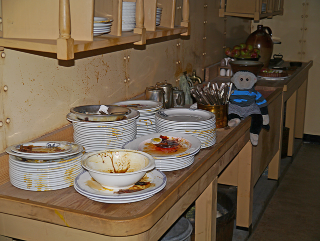 Mooch monkey at ss Great Britain in Bristol - washing up the crockery