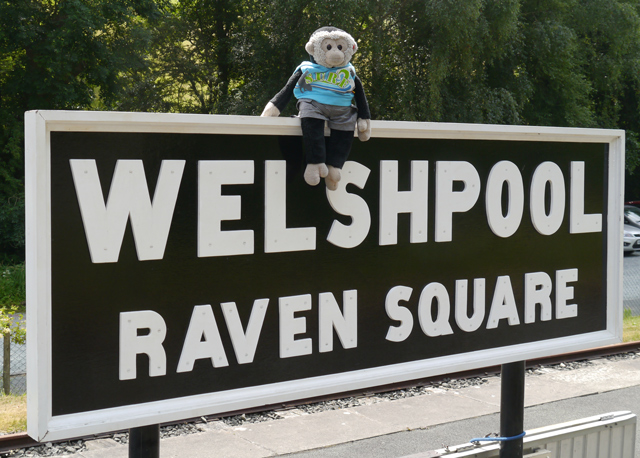 Mooch monkey at the Welshpool & Llanfair Light Railway - Welshpool Station sign