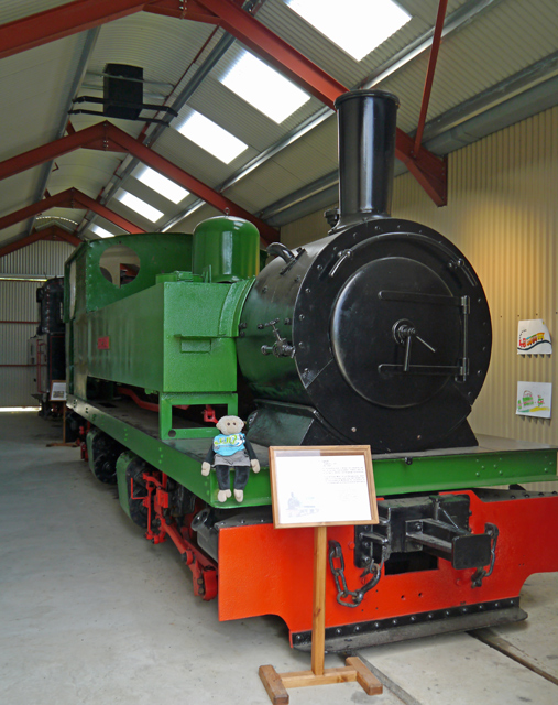 Mooch monkey at the Welshpool & Llanfair Light Railway - engine on display
