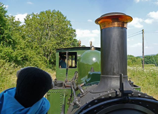 Mooch monkey at the Welshpool & Llanfair Light Railway - view over engine during return trip