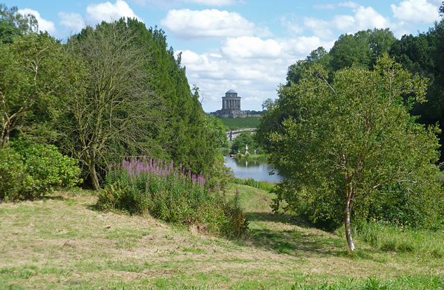 Minty Mooch monkey at Castle Howard - view of the Mausoleum