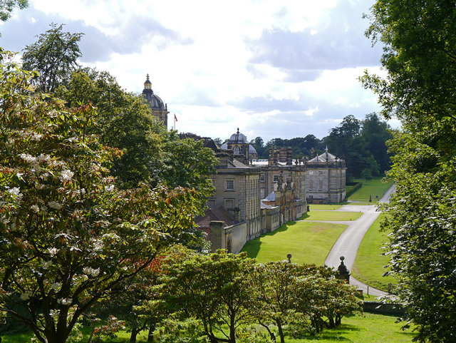 Minty Mooch monkey at Castle Howard - main house from the woods