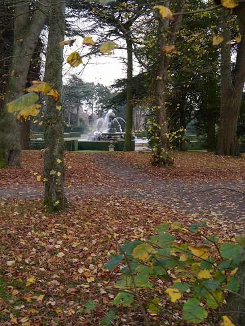 Mina Mooch monkey at Castle Howard - the Atlas Fountain in the autumn