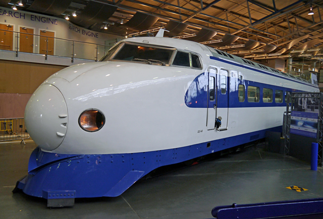 Mooch monkey on a Japanese Shinkansen 'Bullet Train' at the Railway Museum in York