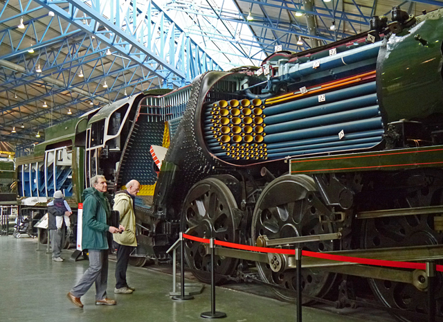 A cut open locomotive at the Railway Museum in York