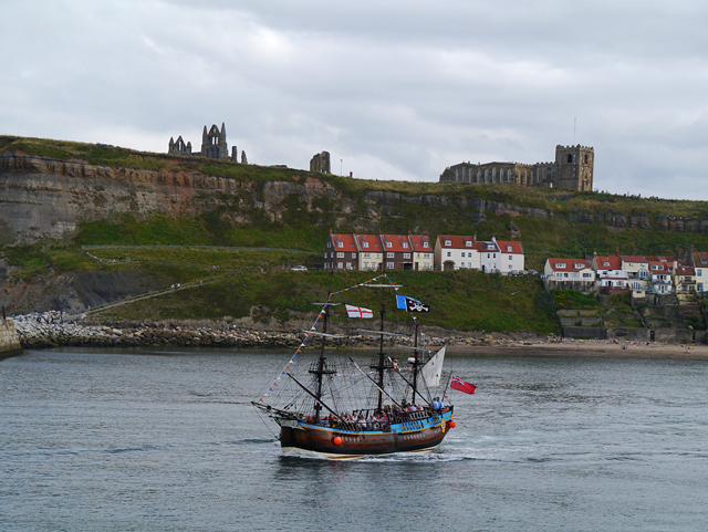 Mina Mooch monkey at Whitby - tourist boat in harbour