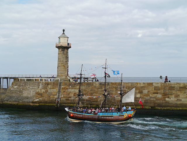 Mina Mooch monkey at Whitby - tourist boat in harbour
