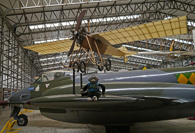 Mooch monkey at Yorkshire Air Museum, Elvington - 1911 Blackburn Mercury & Gloster Meteor